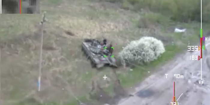 New Ukraine Footage Reveals Moment Kamikaze Drone Strikes Russian Armor